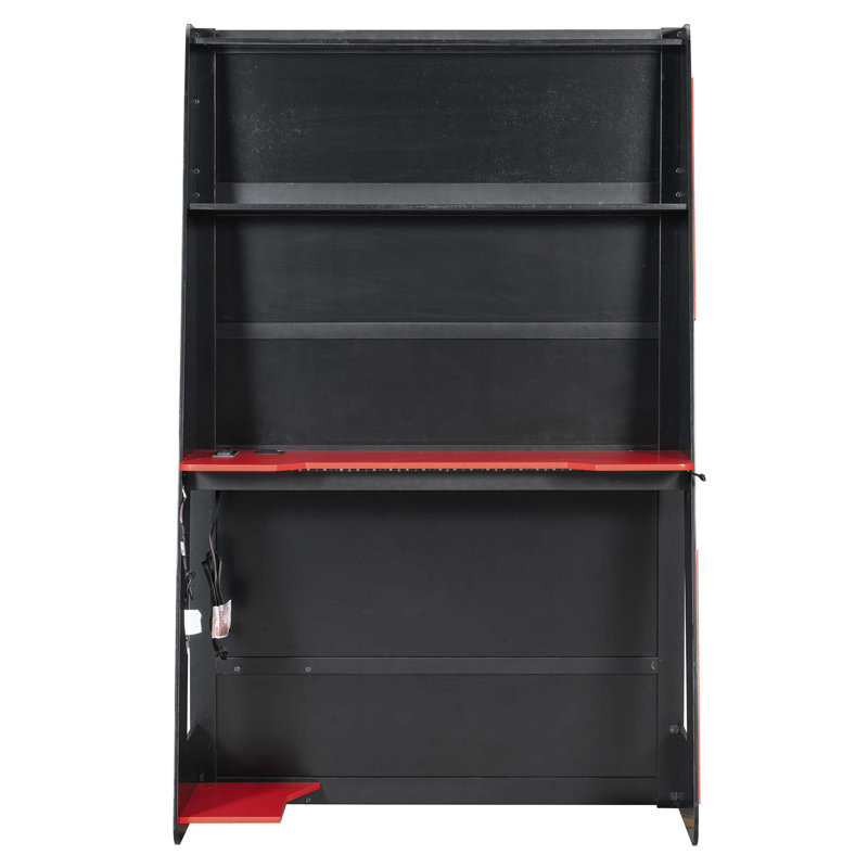 Twin Size Wooden Loft Bed with Desk, Multi-Tier Storage Shelves, Rouge
