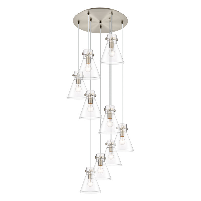 Amrith 9 - Light Cluster Pendant, Clear, Brushed Satin Nickel