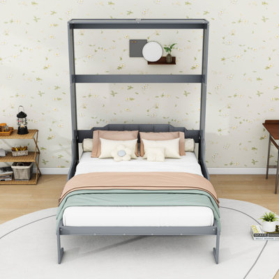 Grand lit escamotable en bois avec chaise