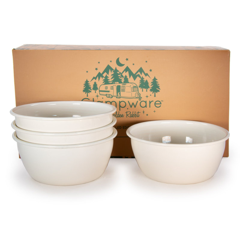Golden Rabbit Enamelware Glampware Salad Bowl, Set of 4, Cream