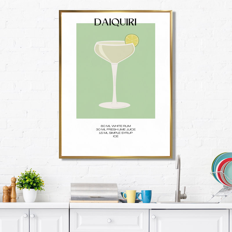 Straight Up Daiquiri Cocktail - Art mural salon de cocktails, Cadre flottant doré, H 32 po x l 24 po
