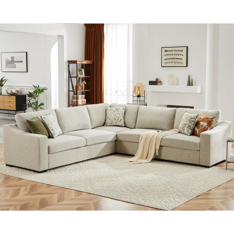 Canapé modulaire en L 112 po avec accoudoirs inclinés en lin, Tanné