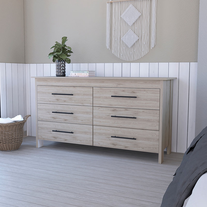 Commode rectangulaire à 6 tiroirs Southington - gris clair, Gris clair