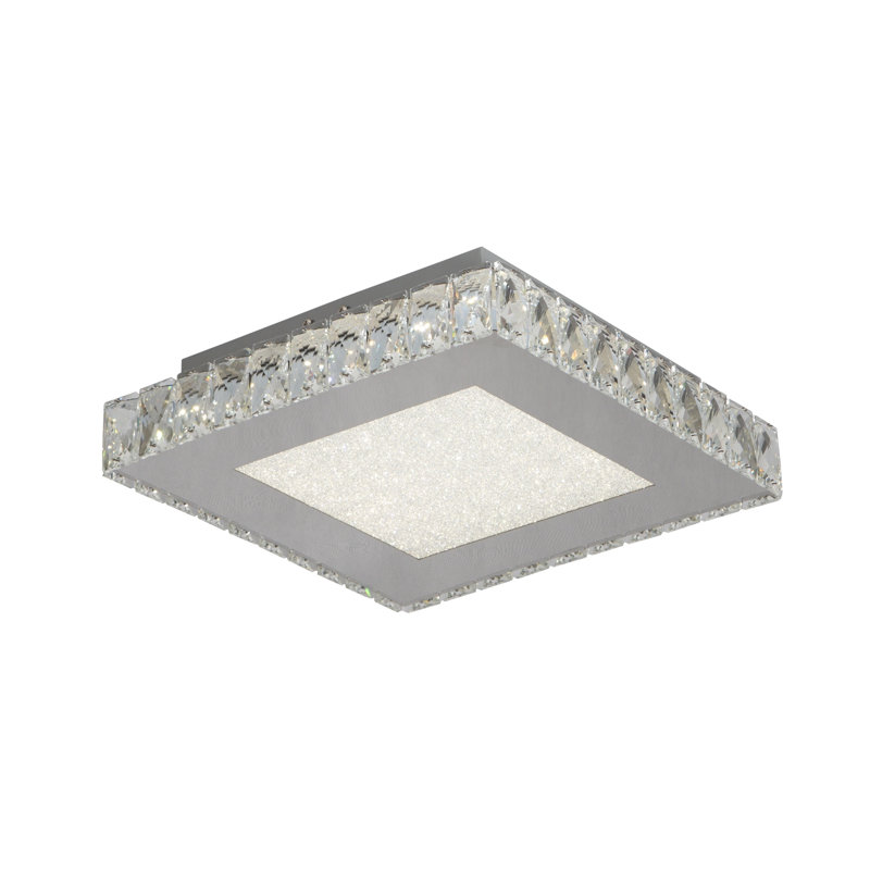 Modern 1 Light LED Crystal Square Flush Mount, 3.5" H x 13" W x 13" D