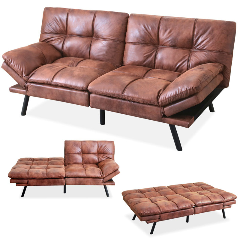 Unia Twin 71'' Convertible Futon Sofa, Brown