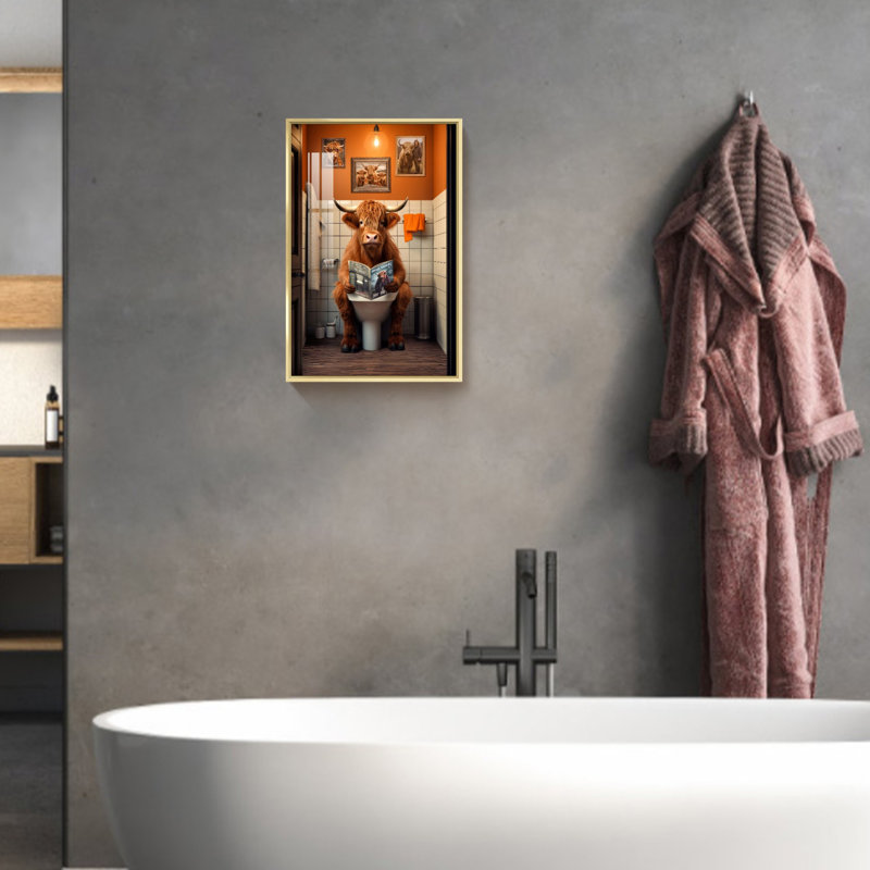 «Bathroom Bathroom Animal», reproduction d'art sur toile, Or, H 15,88 po x l 11,88 po x P 1 po