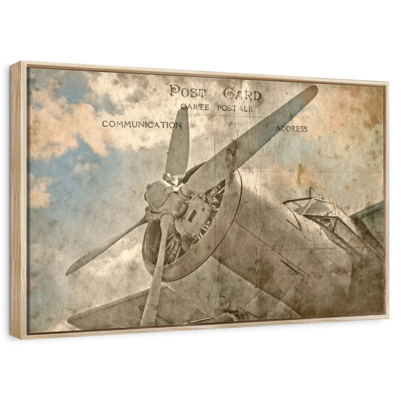 Avion rétro, Cadre flottant en bois naturel, 37 po x 25 po