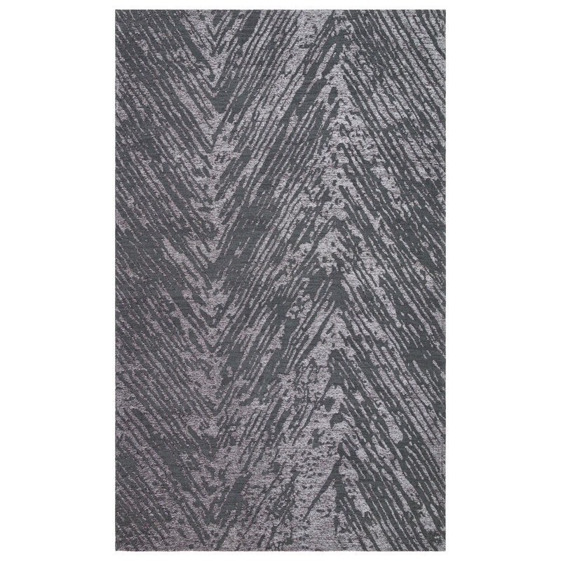 Tapis gris en chenille / acrylique / coton à tissage plat fabriqué à la main Tecca, Rectangle 4 pi 5 po x 6 pi 7 po