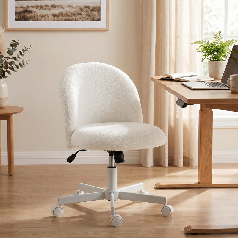 Chaise de bureau inclinable et pivotante, hauteur réglable, blanc crème