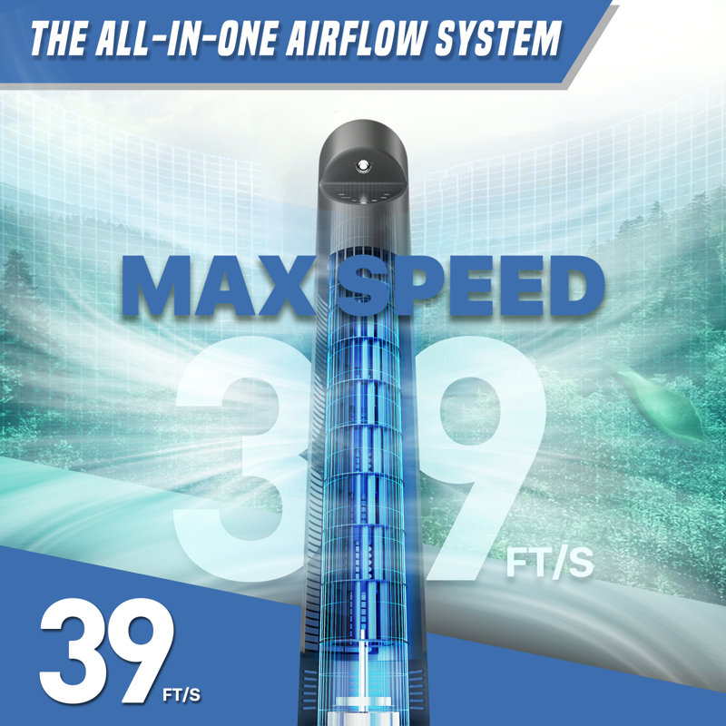 47" Tower Fan For Home, 70° Oscillating Cooling Floor Fan Quiet Bladeless Standing Fan With Remote, null