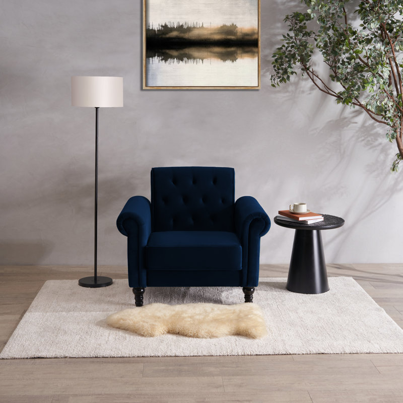 Aiofe Velvet Chesterfield Chair, Midnight Blue