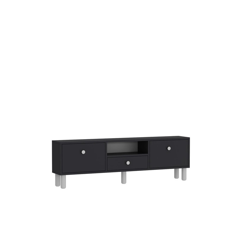 Meuble télé moderne avec option de fixation murale, 55,1 po x 17,7 po x 11,8 po | 100% panneau de particules enduit de mélamine, épaisseur: 0,7 pouce | Plusieurs tablettes pour le rangement, design élégant et fonctionnel