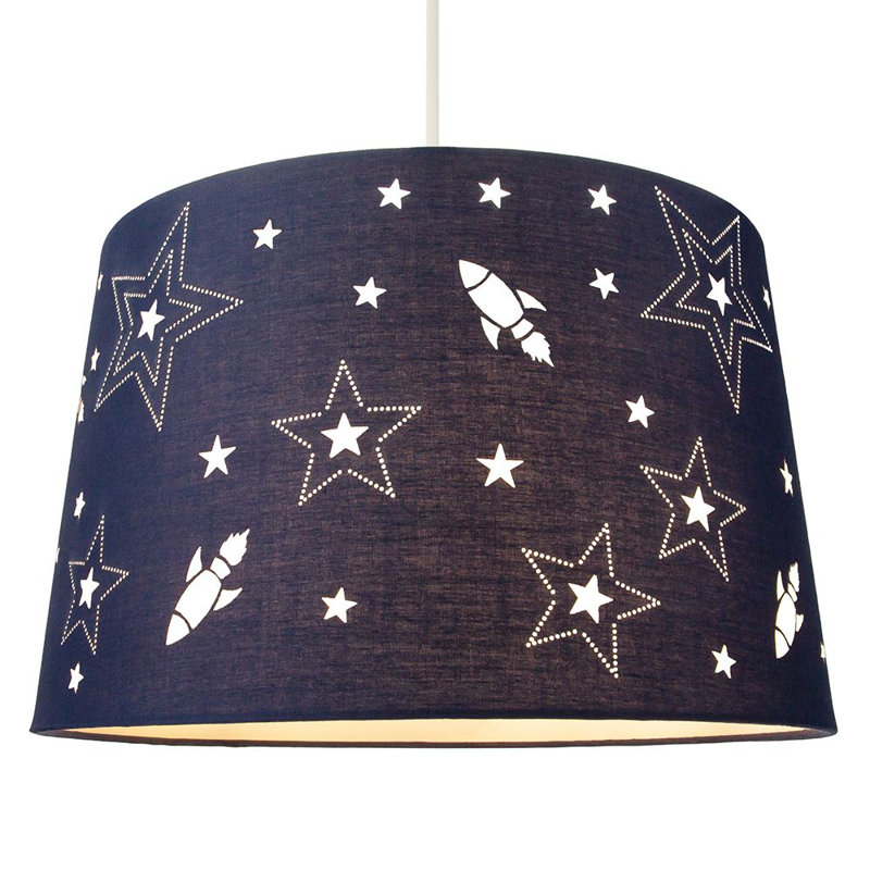 Fun Rockets and Stars Childrens/Kids Cotton Bedroom Shade or Lamp, Blue