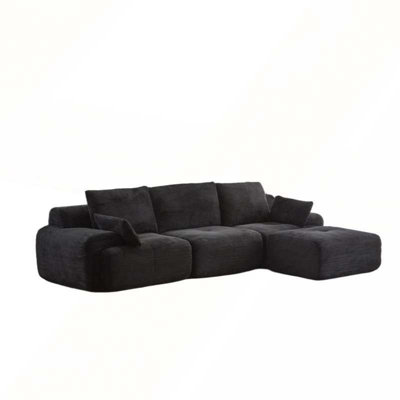 Modern Memory Foam Pet-Friendly Cloud Modular Sectional Sofa for Living Room, Black Corduroy