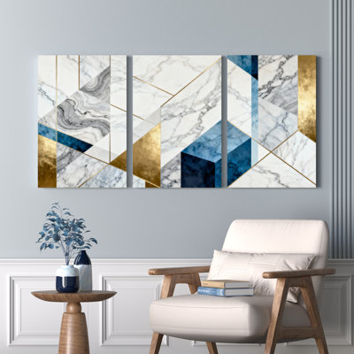 Ensemble de 5 tableaux géométriques abstraits en marbre et or sur toile tendue, pour la décoration du salon, de la chambre et de la maison.