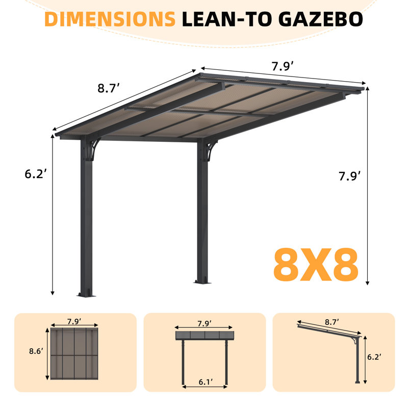 Pergola autoportante pour terrasse, H 94,80 po x l 94,80 po x P 104,40 po