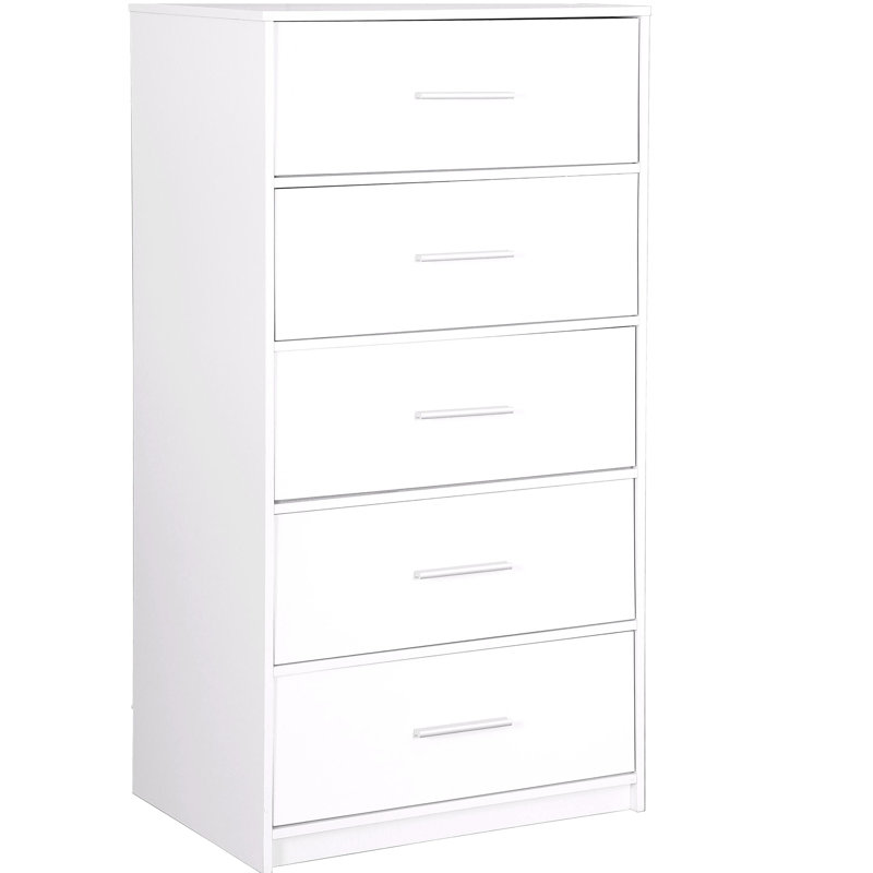 Commode 5 tiroirs avec grands tiroirs en tissu, blanc