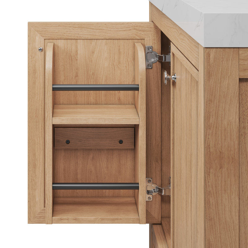 Aula 30" Bathroom Vanity with 2" Thassos White Quartz Countertop, Nordic Natural Oak