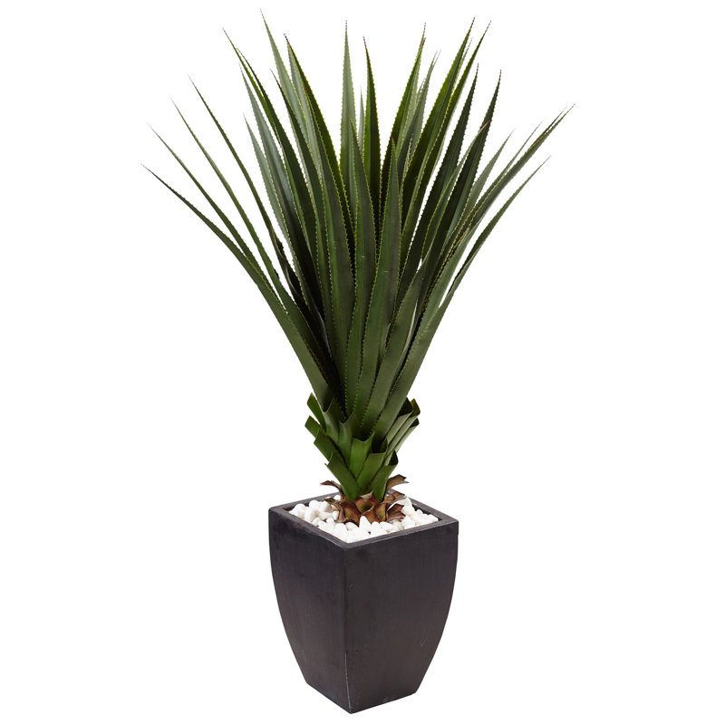Spiked Agave Artificial Plant in Black Planter