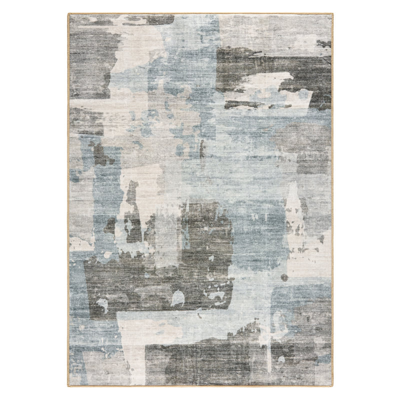 EVERWASH Haven Abstract Colorblock Machine Washable Area Rug with AirFlo Technology for Easy Clean, Ultra-Soft Pile, Built-in Rug Pad with Non-Slip Backing, Pet, Family & Allergy Friendly Rug, Blue Multi, 6'x9'
