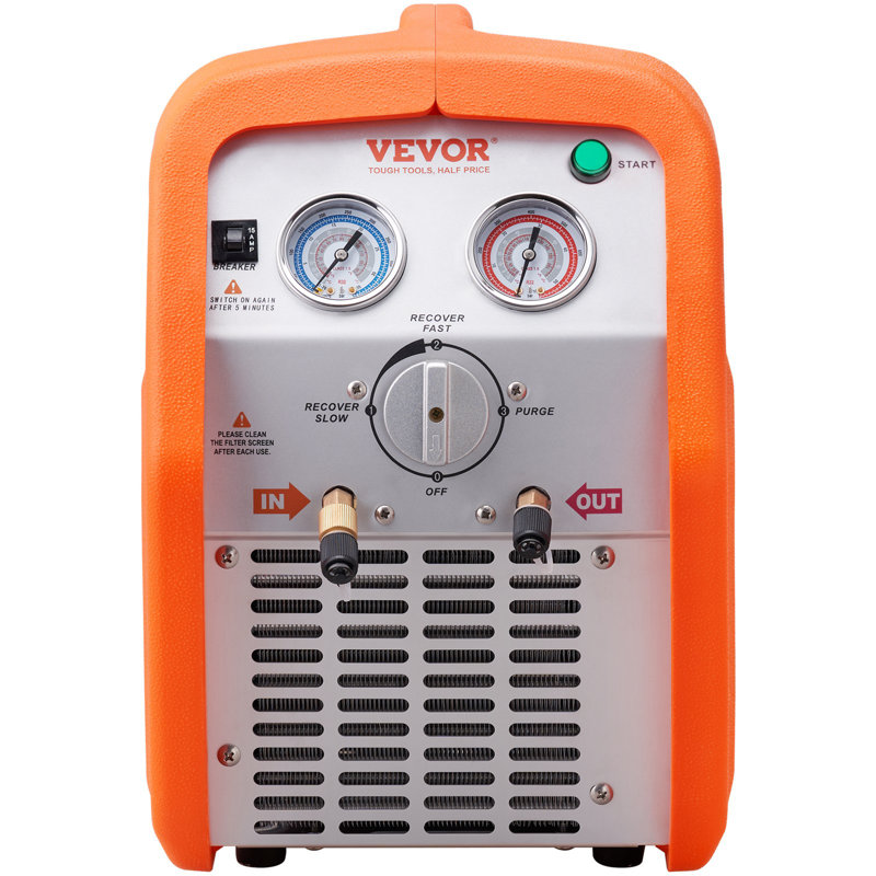 Machine de récupération de réfrigérant 1 HP - Machine de récupération de courant alternatif portable à double cylindre avec protection haute pression 120V 60 Hz