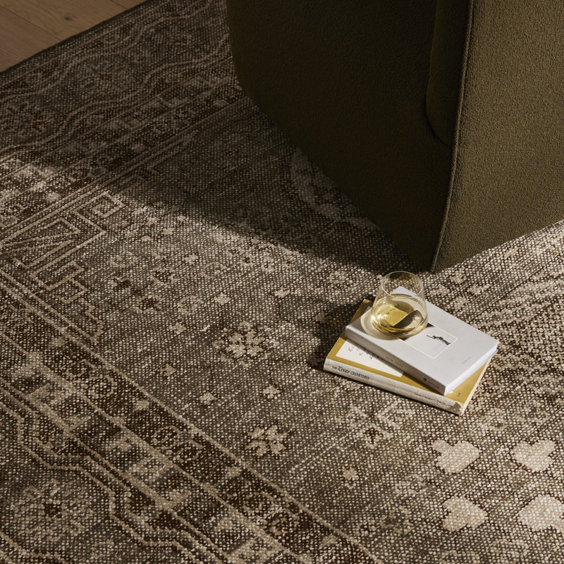 Arwen Hand Knotted Oriental Indoor Rug, Olive, Rectangle 6' x 9'