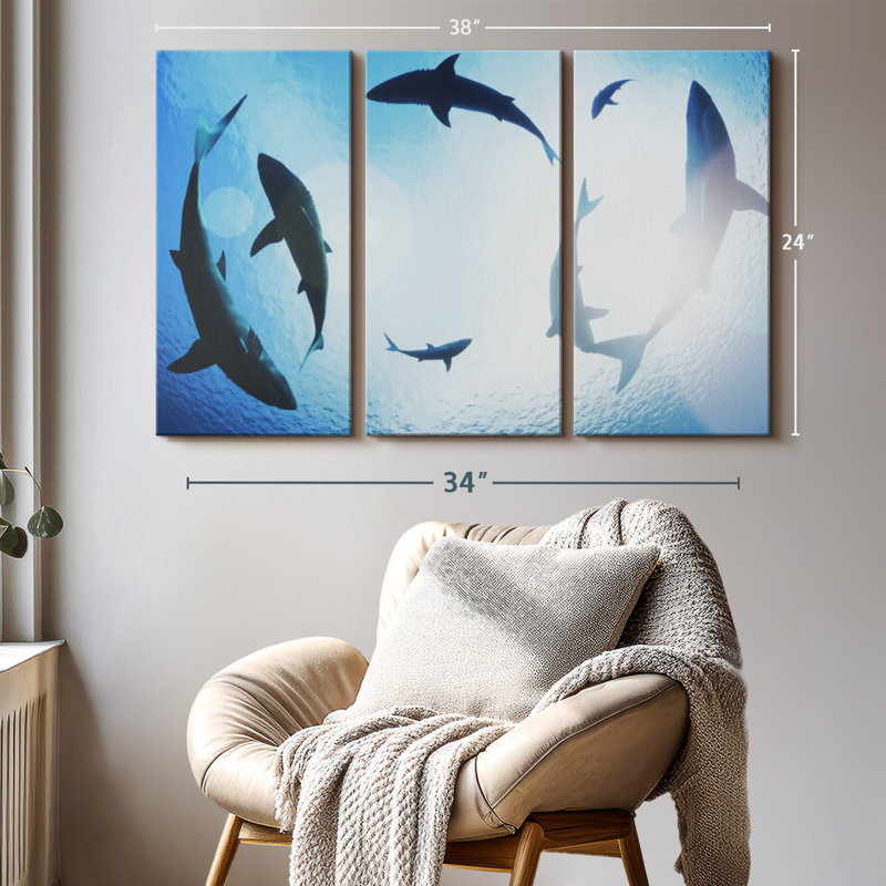 «School Of Sharks» sur toile, H 24 po x l 38 po