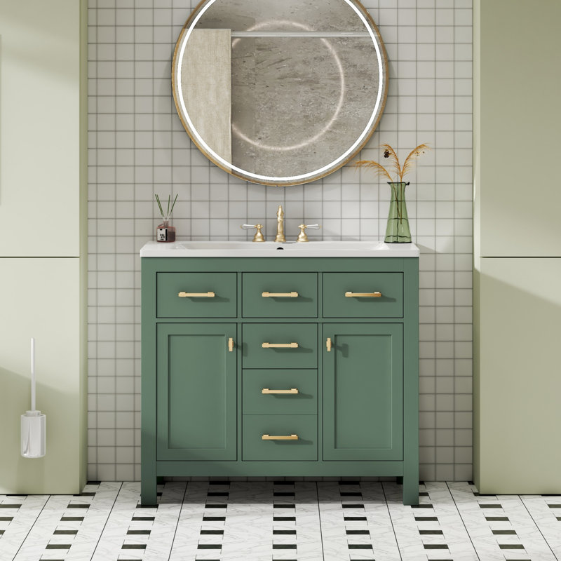 Meuble-lavabo autoportant avec 4 tiroirs et 2 armoires