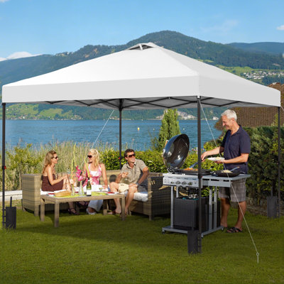 10X10 Pop Up Canopy  Tent With One Push Setup,  Instant Portable Shelter With Sandbags, White