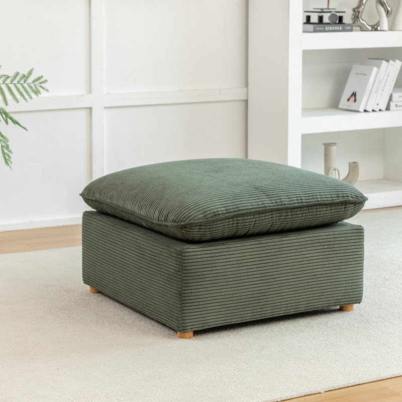 Corduroy Ottoman With Cushion, Green