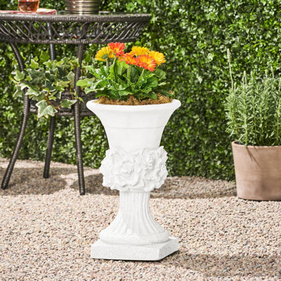 Pot à fleurs urne en béton léger pour jardin - blanc antique, 11,74 po x 19,59 po, conception attrayante Transform Your Yard, béton, profond, teinte blanche