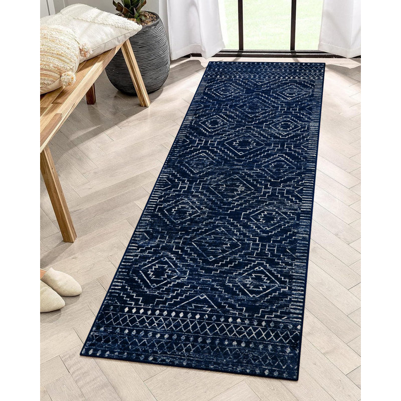Tribal Geometric Washable Area Rug for Living Room & Bedroom, Non-Slip Moroccan Rug, Runner 2' x 6'