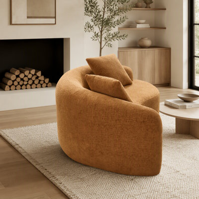 Canapé d'angle incurvé en chenille : double profondeur, aucun assemblage requis, compact pour les petits espaces, luxueux et confortable