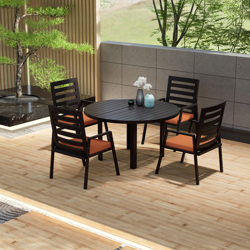 Ensemble de salle à manger 5 pièces pour patio avec table ronde en aluminium de 48 po et 4 fauteuils de salle à manger