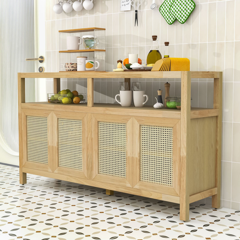 Bohemian-Style Cabinet with Ash Veneer Finish and Adjustable Shelves, Natural