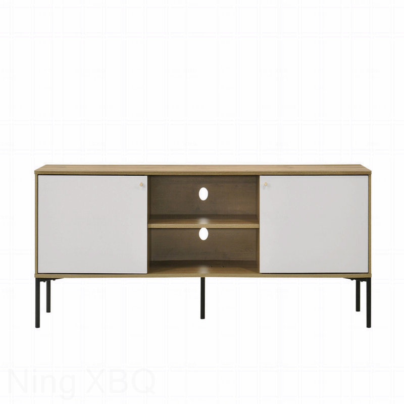 70"W White And Oak 2-Door TV Stand