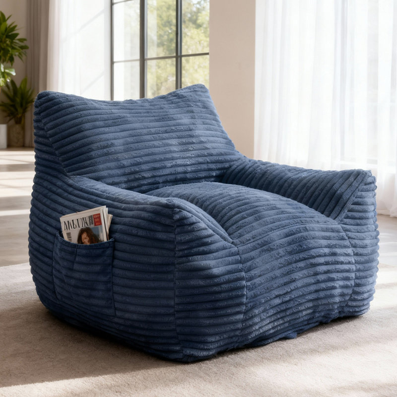 Bean Bag Chair for Adults, Oversized Comfy Beanbag Living Room Lazy Sofa for Bedroom & Dorm, Blue Corduroy