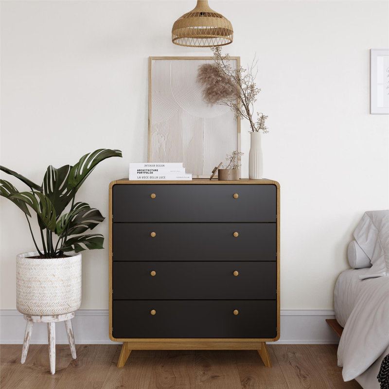 Commode 4 tiroirs l 31,5 po Jenova, Chêne / noir