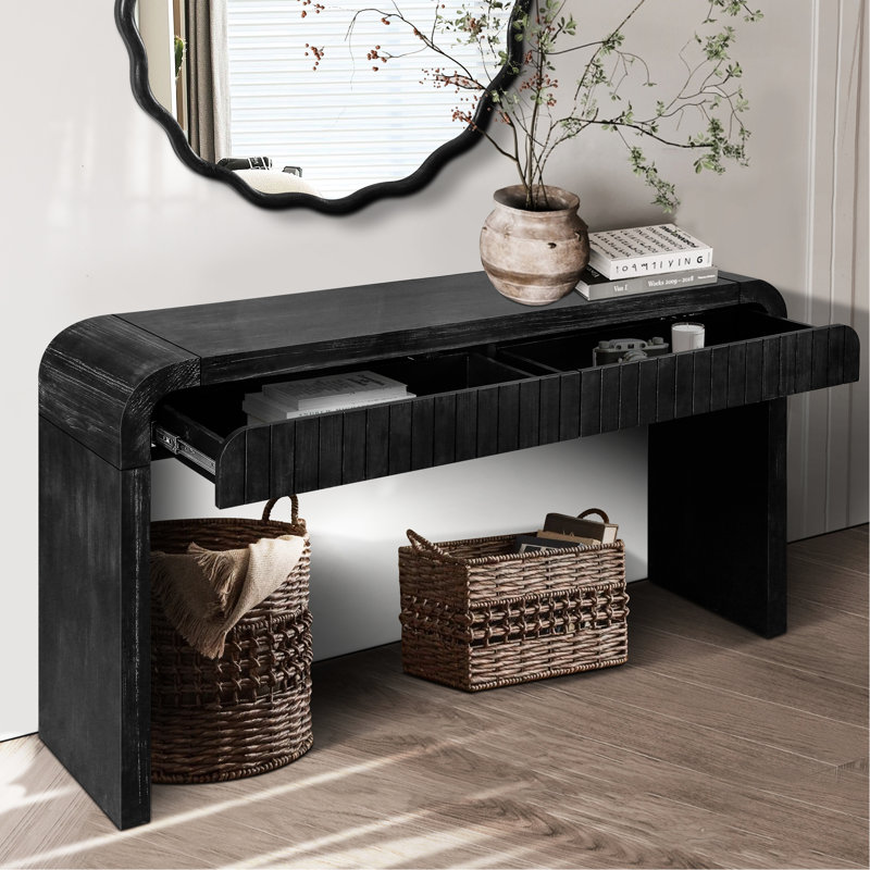 Bureau de 59 po noir antique avec tiroirs cachés, bois massif et plus, facile à installer pour la salle à manger, le salon et l'entrée