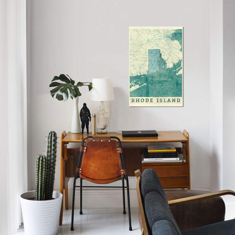 «Rhode Island Map», impression sur toile, H 26 po x l 18 po x P 1,5 po, Toile tendue, Pas de tapis