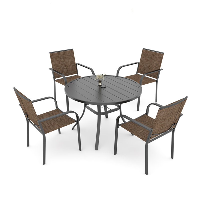 4 - Person Patio Dining Set With Round Table, Black/Brown