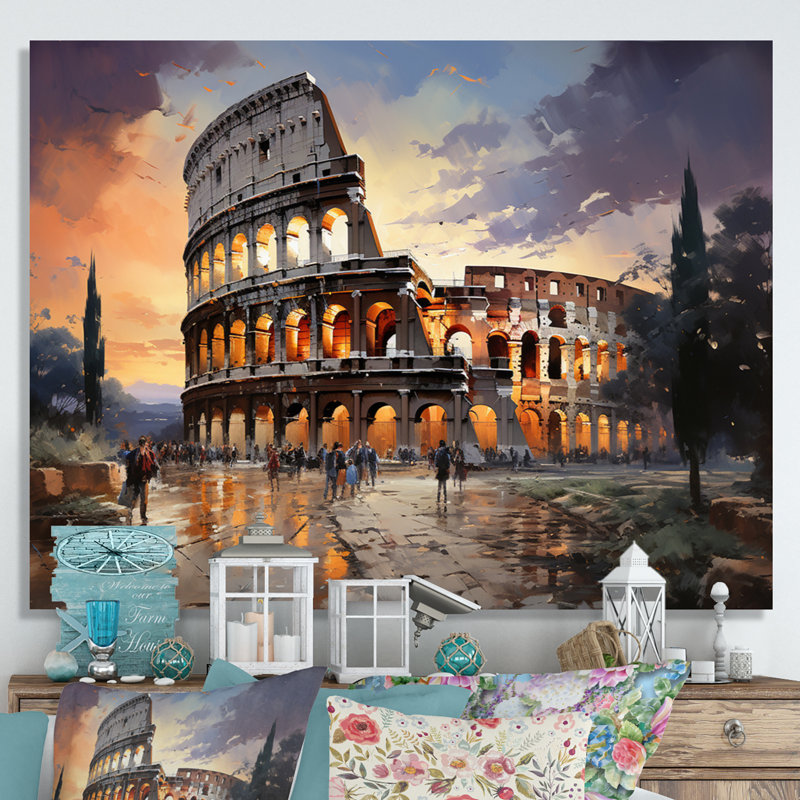 Beige, Italie, Colisée, Colosseo, sur toile, Toile tendue, H 34 po x l 44 po x P 1,5 po