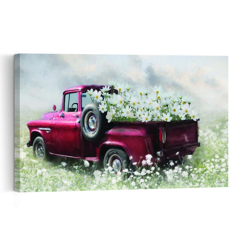 Red, White And Bloom Vintage Abstract Daisy Landscape Nature Wall Art Print 1 Piece Wrapped Canvas Wall Art