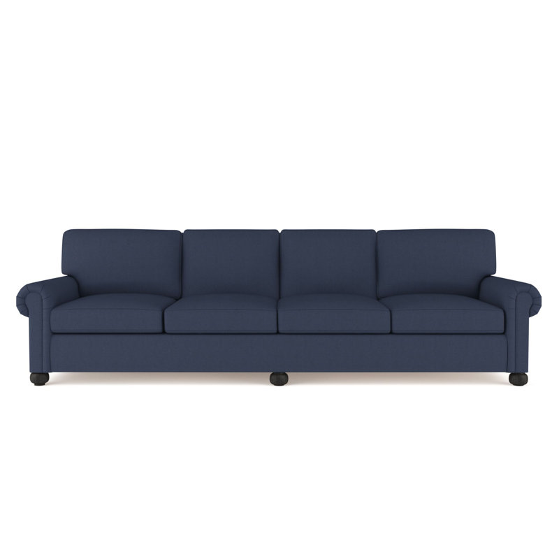Leroy Rolled Panel-Arm Extra Long Sofa with Bun Feet, 36" H x 120" W x 49" D, Vintage Leather Graphite, Weathered