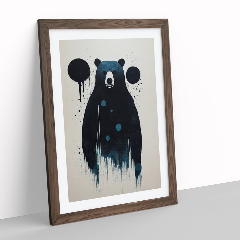 Bear Painting No.4 Abstract - Wall Art, 64cm H x 46cm W x 2cm D, White, Walnut Framed Paper