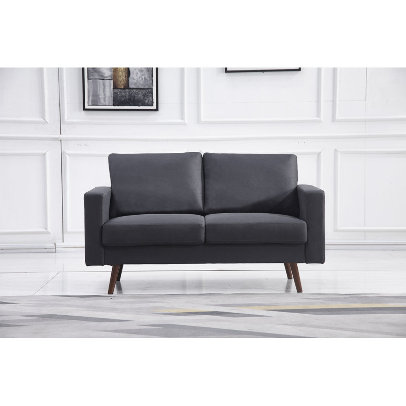 Causeuse à accoudoirs carrés 57 po Jaiheem, Polyester gris foncé