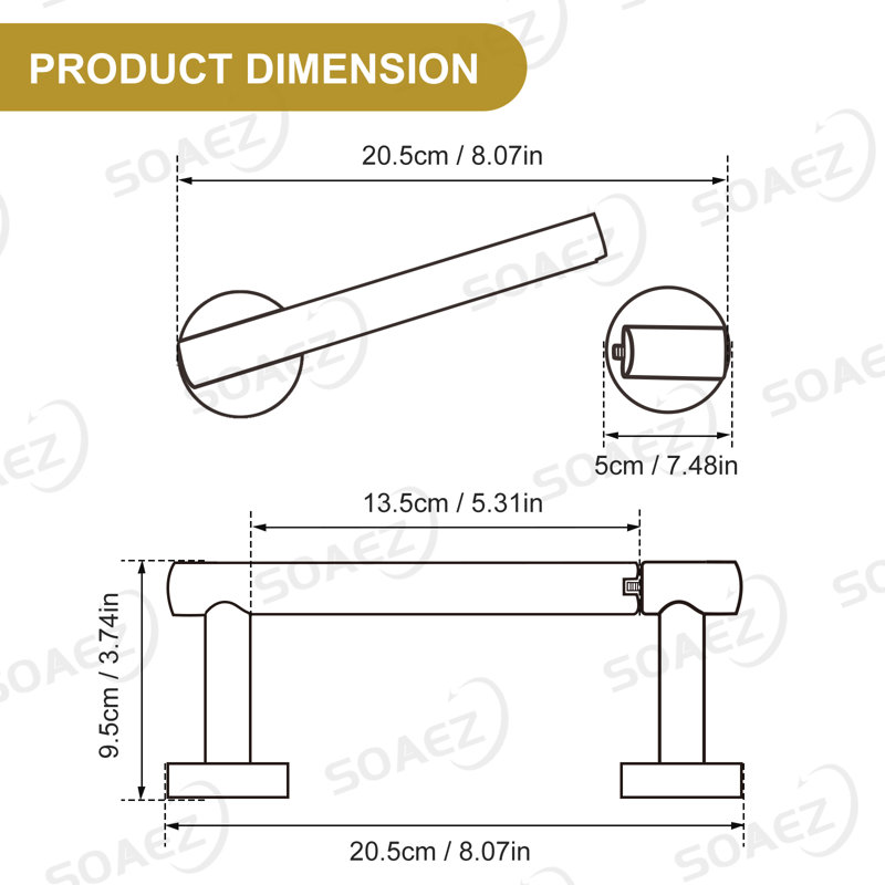 Wall Mounted Toilet Paper Holder, Brushed Gold