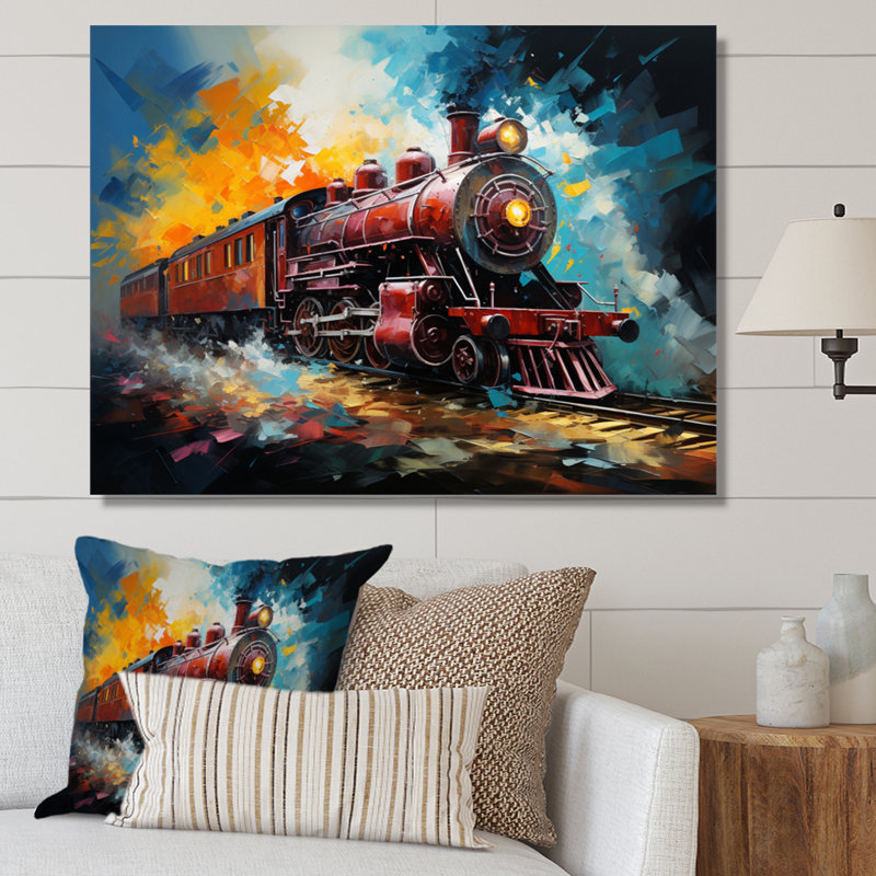 Train Dynamic Momentum Pointillism I - Transportation Canvas Art Print, H 30 po x l 40 po x P 1,5 po, Toile tendue