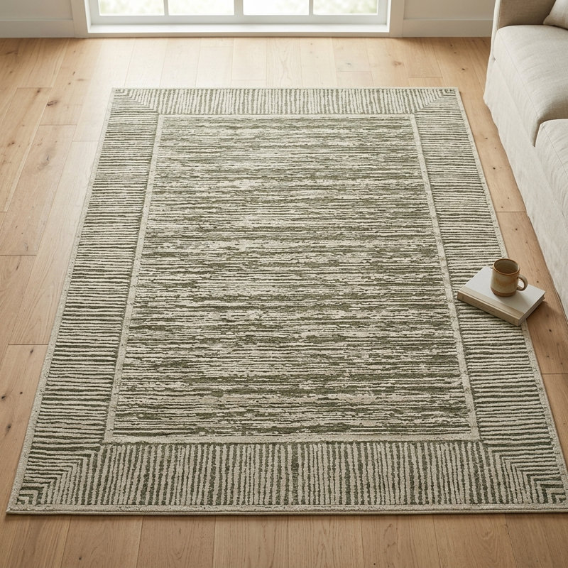Tapis tissé à la machine Isborne , Vert/Ivoire, Rectangle 5 pi x 7 pi 10 po