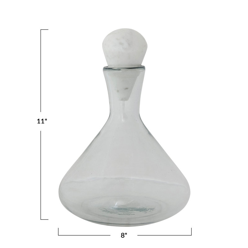 Carafe en verre soufflé à la main avec bouchon en marbre blanc